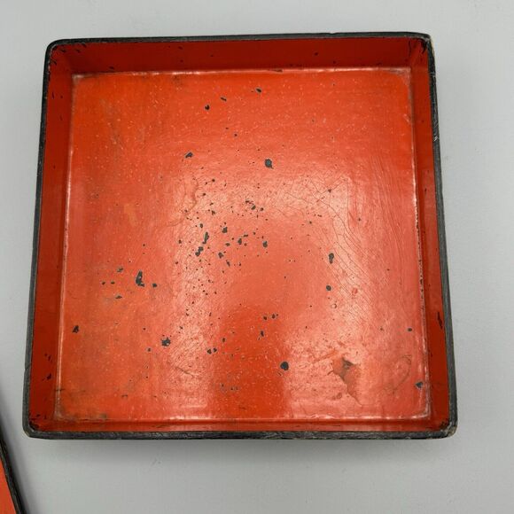 Antique Victorian Hand Painted Lacquered Papier Mache Square Box with Pansies - Picture 6 of 16